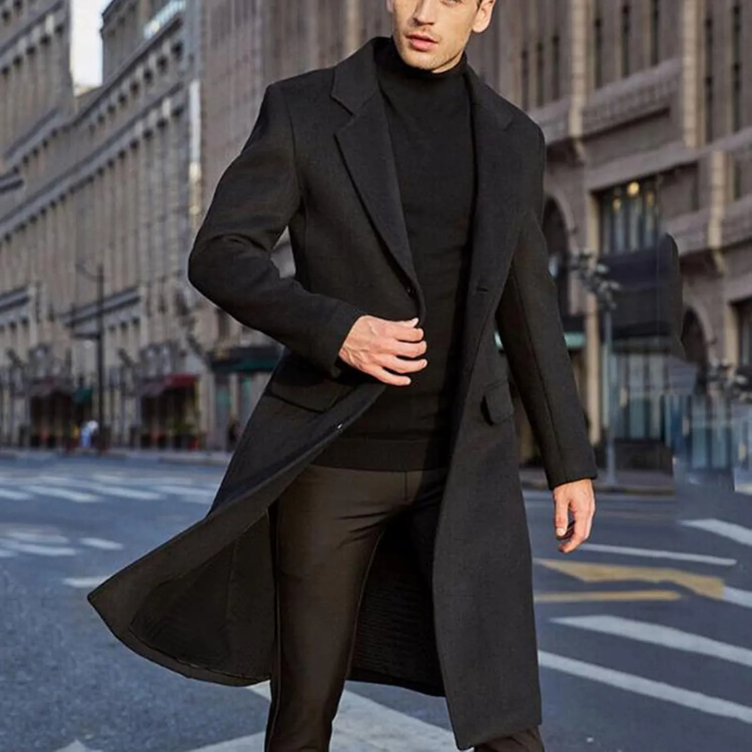 Ymosrh Mens Jackets Casual Stylish British Style Solid Color Long Coat Fashionable Warm Woolen Overcoat Jackets