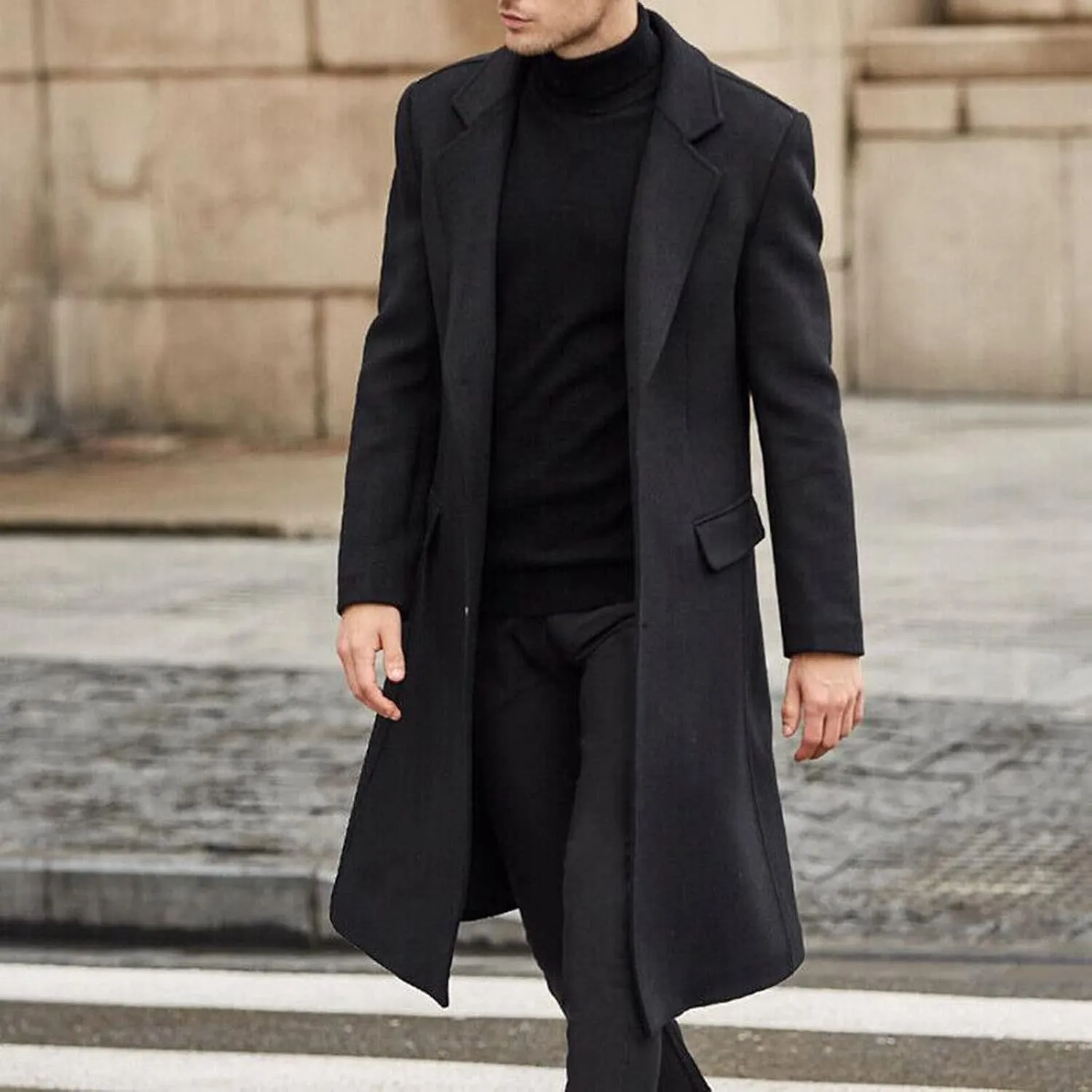 Ymosrh Mens Jackets Casual Stylish British Style Solid Color Long Coat Fashionable Warm Woolen Overcoat Jackets
