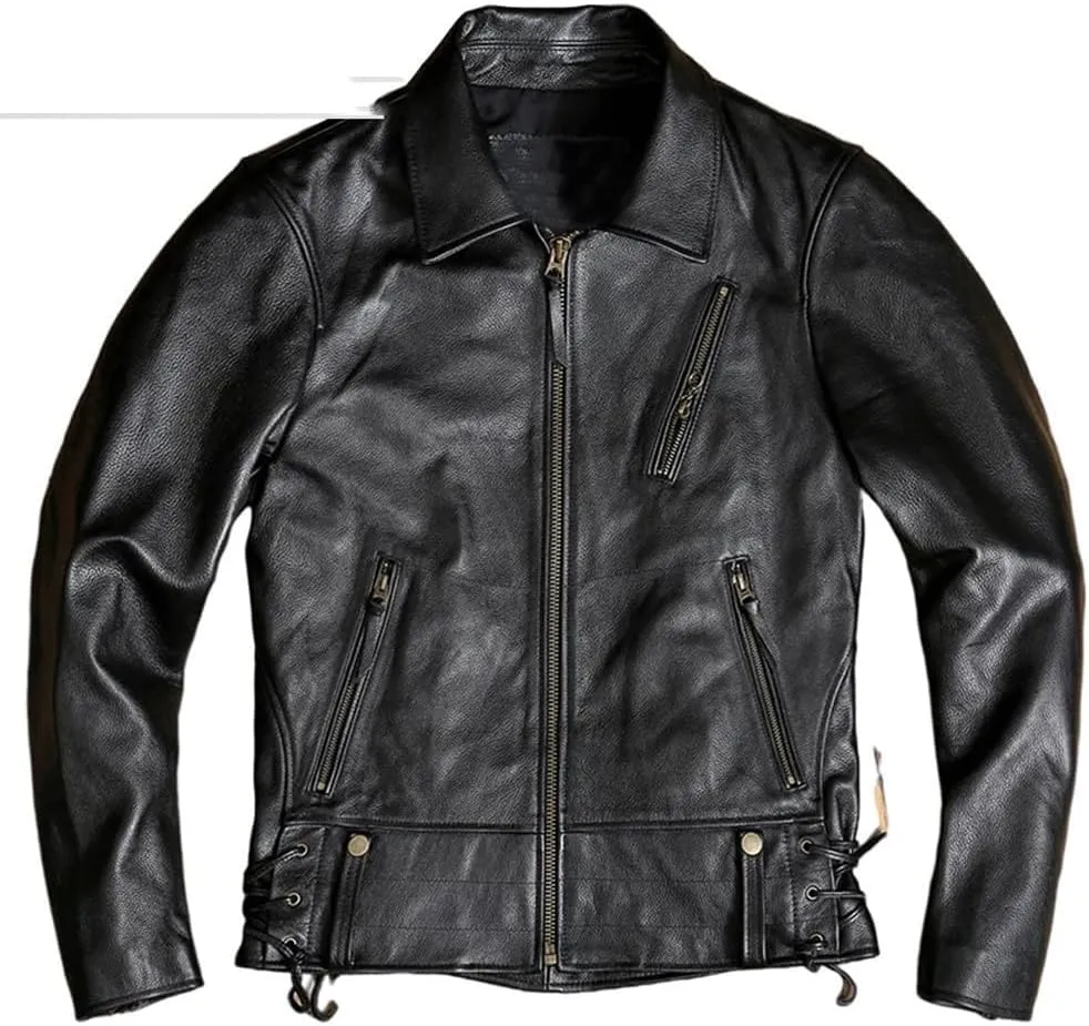 Youllyuu Men Vintage Distressed Leather Motorcycle Jackets 100% Natural Cowhide Leather Motorbiker Coat