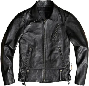 Youllyuu Men Vintage Distressed Leather Motorcycle Jackets 100% Natural Cowhide Leather Motorbiker Coat