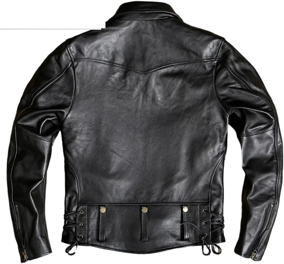 Youllyuu Men Vintage Distressed Leather Motorcycle Jackets 100% Natural Cowhide Leather Motorbiker Coat