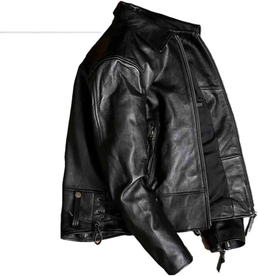 Youllyuu Men Vintage Distressed Leather Motorcycle Jackets 100% Natural Cowhide Leather Motorbiker Coat