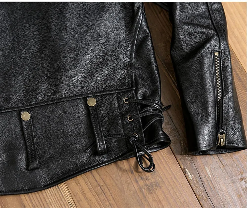 Youllyuu Men Vintage Distressed Leather Motorcycle Jackets 100% Natural Cowhide Leather Motorbiker Coat