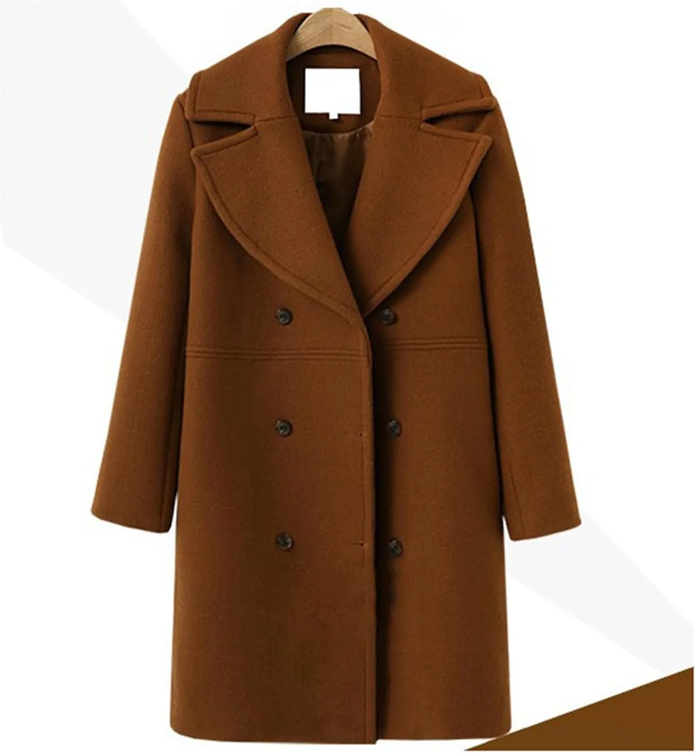 YRAETENM Women's Double Breasted Wool Blend Coat Winter Oversized Solid Long Pea Coat Warm Notch Lapel Outwear with Pockets