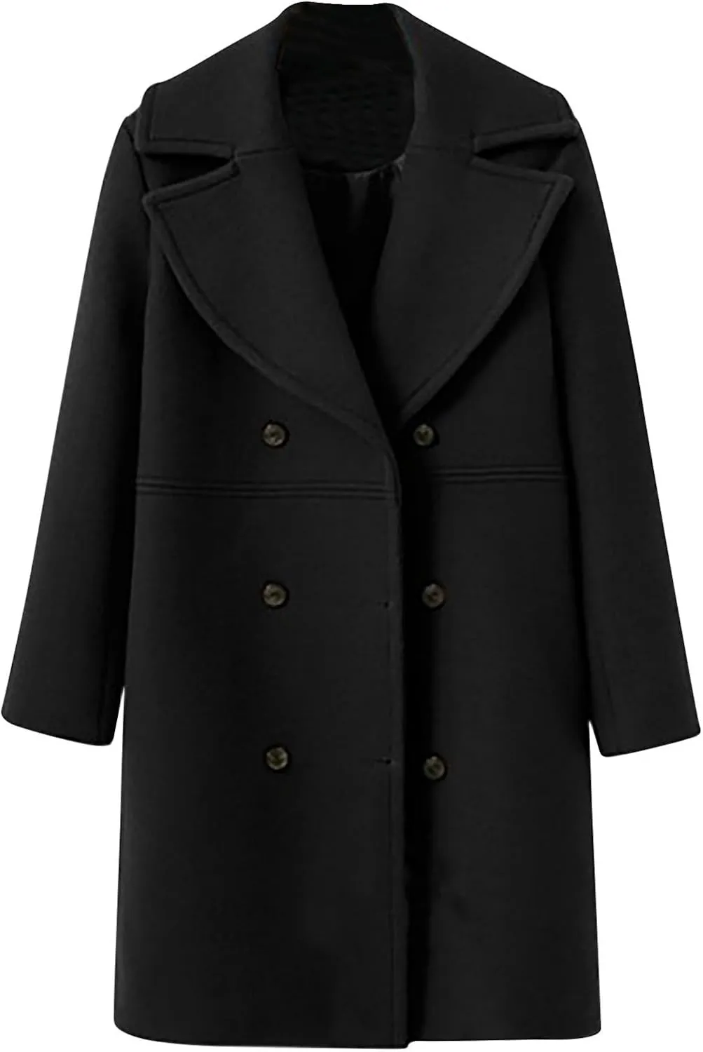YRAETENM Women's Double Breasted Wool Blend Coat Winter Oversized Solid Long Pea Coat Warm Notch Lapel Outwear with Pockets