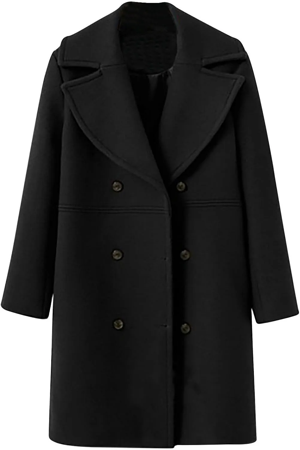 YRAETENM Women's Double Breasted Wool Blend Coat Winter Oversized Solid Long Pea Coat Warm Notch Lapel Outwear with Pockets