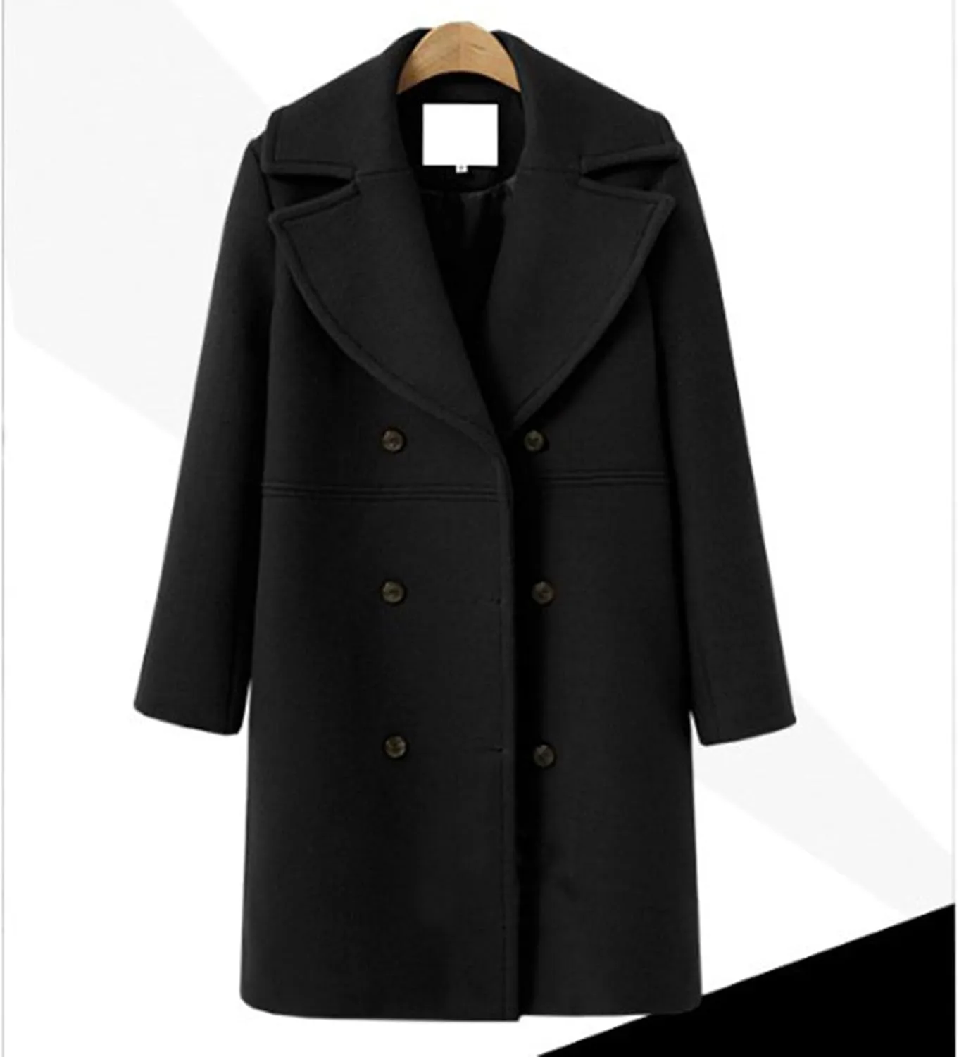 YRAETENM Women's Double Breasted Wool Blend Coat Winter Oversized Solid Long Pea Coat Warm Notch Lapel Outwear with Pockets