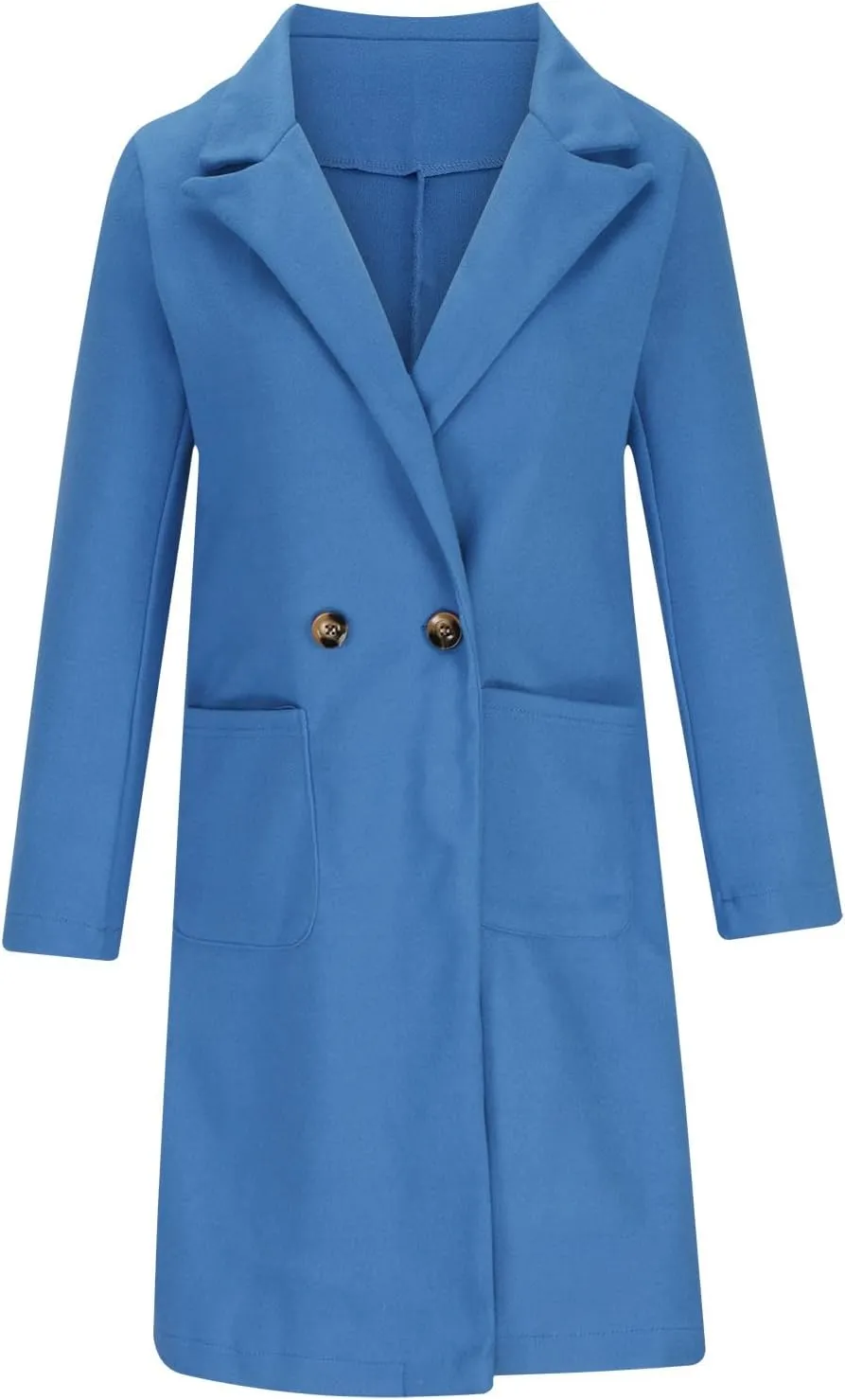 YRAETENM Womens Lapel Collar Pea Coat Winter Double Breasted Midi Long Warm Wool Blend Trench Coat Outerwear with Pockets