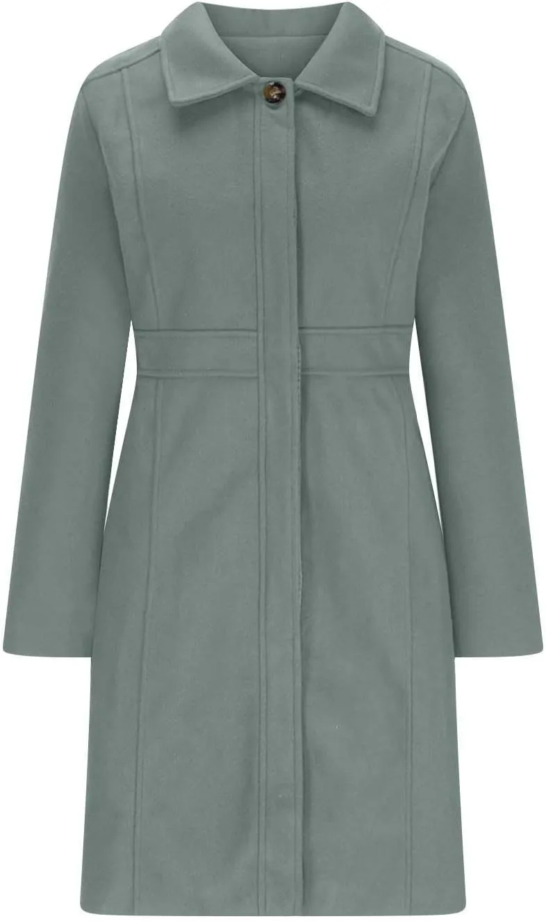 YRAETENM Women's Wool Trench Coat Single Breasted Lapel Collar Pea Coats Winter Thick Long Overcoat Outerwear with Pockets