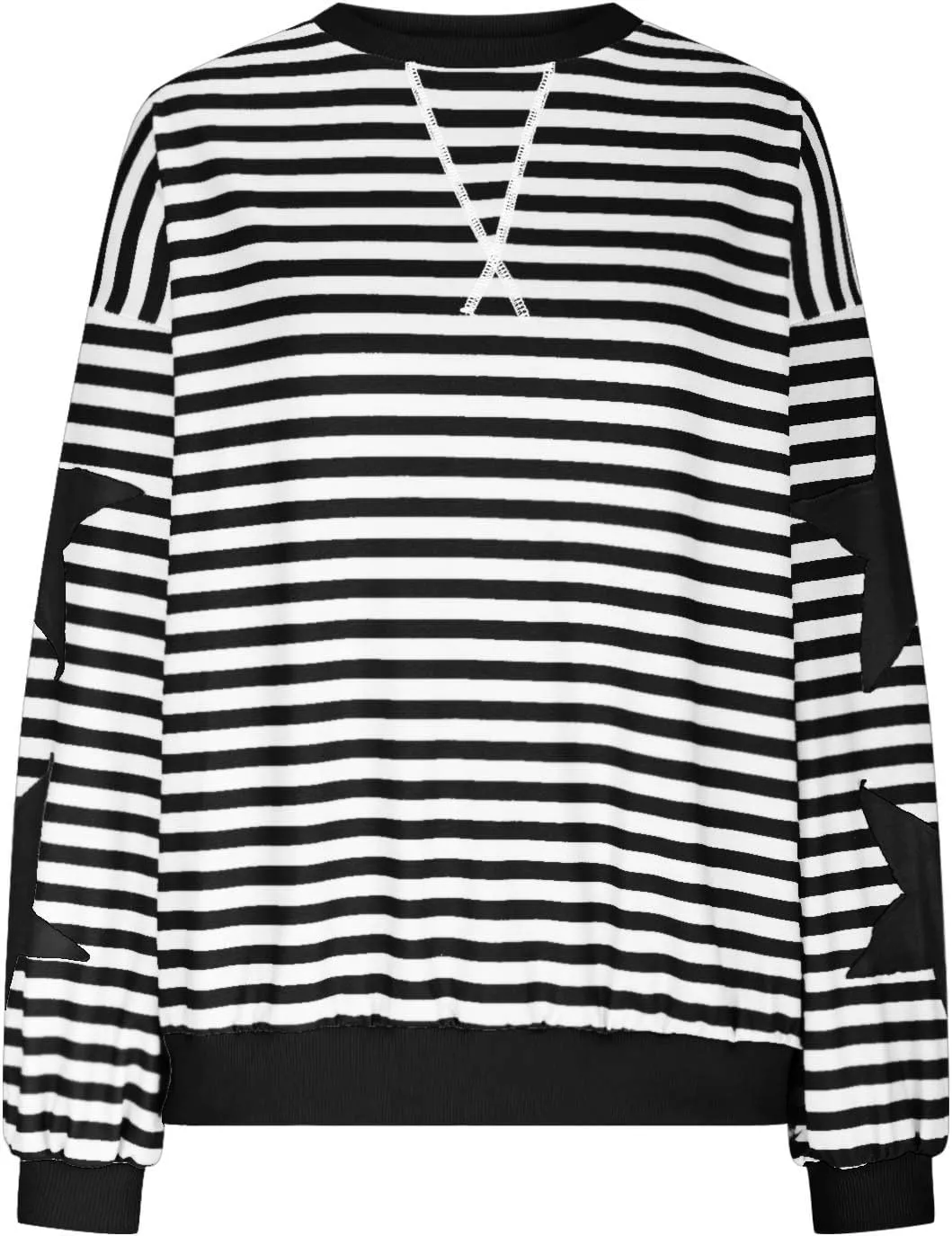ZDRZK Striped Oversized Sweatshirt Women Long Sleeve Star Graphic Tee Shirts Crewneck 2024 Fall Loose Pullover Clothes