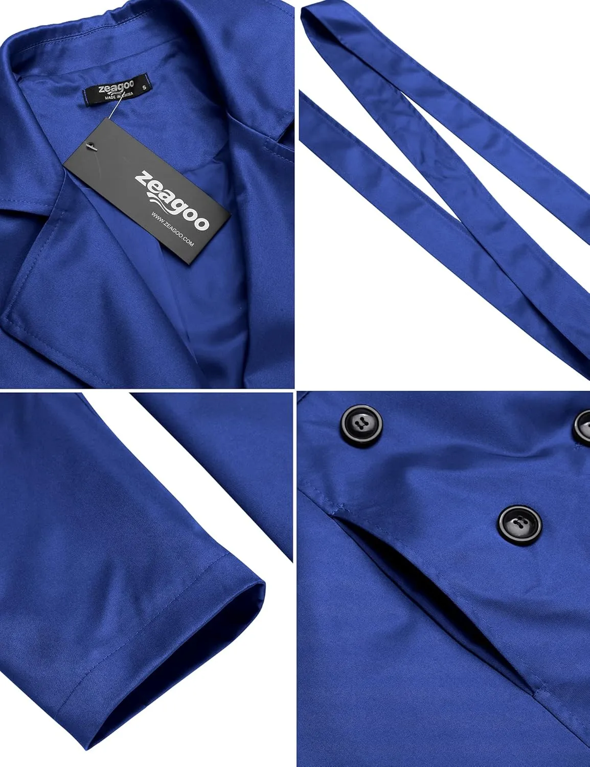 Zeagoo Women's Trench Coats Double-Breasted Long Coat with Belt