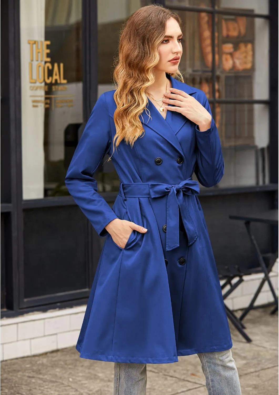 Zeagoo Women's Trench Coats Double-Breasted Long Coat with Belt
