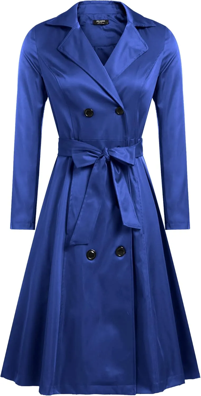 Zeagoo Women's Trench Coats Double-Breasted Long Coat with Belt