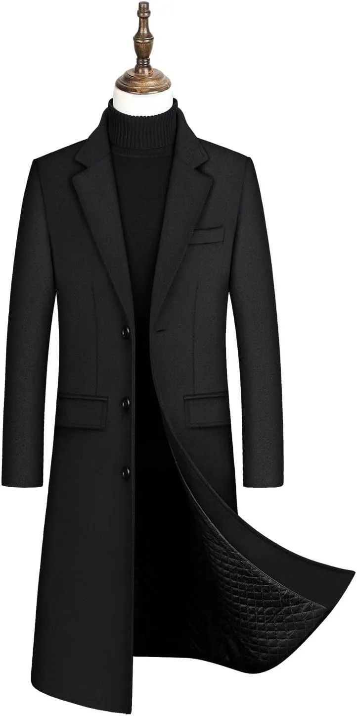 Zeiyignr Men's Classic Wool Trench Coat Single Breasted Mid Long Wool Blend Top Pea Coats Jackets Business Casual Overcoat
