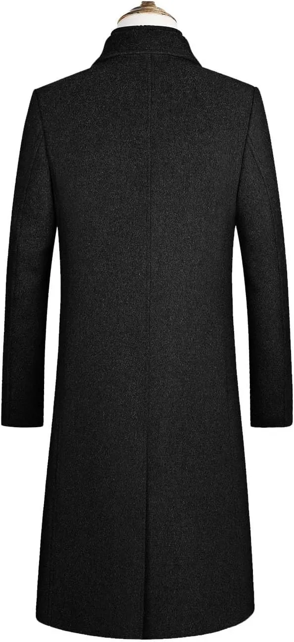 Zeiyignr Men's Classic Wool Trench Coat Single Breasted Mid Long Wool Blend Top Pea Coats Jackets Business Casual Overcoat