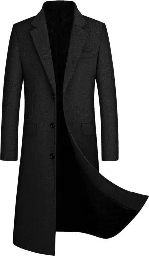 Zeiyignr Men's Classic Wool Trench Coat Single Breasted Mid Long Wool Blend Top Pea Coats Jackets Business Casual Overcoat