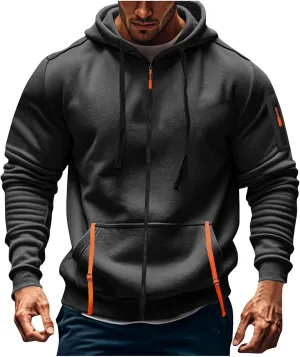 Zip Up Hoodie Men Lightweight Graphic Tactical Hoodies Classic Outdoor Hooded Vintage Drawstring Workout Hoodie