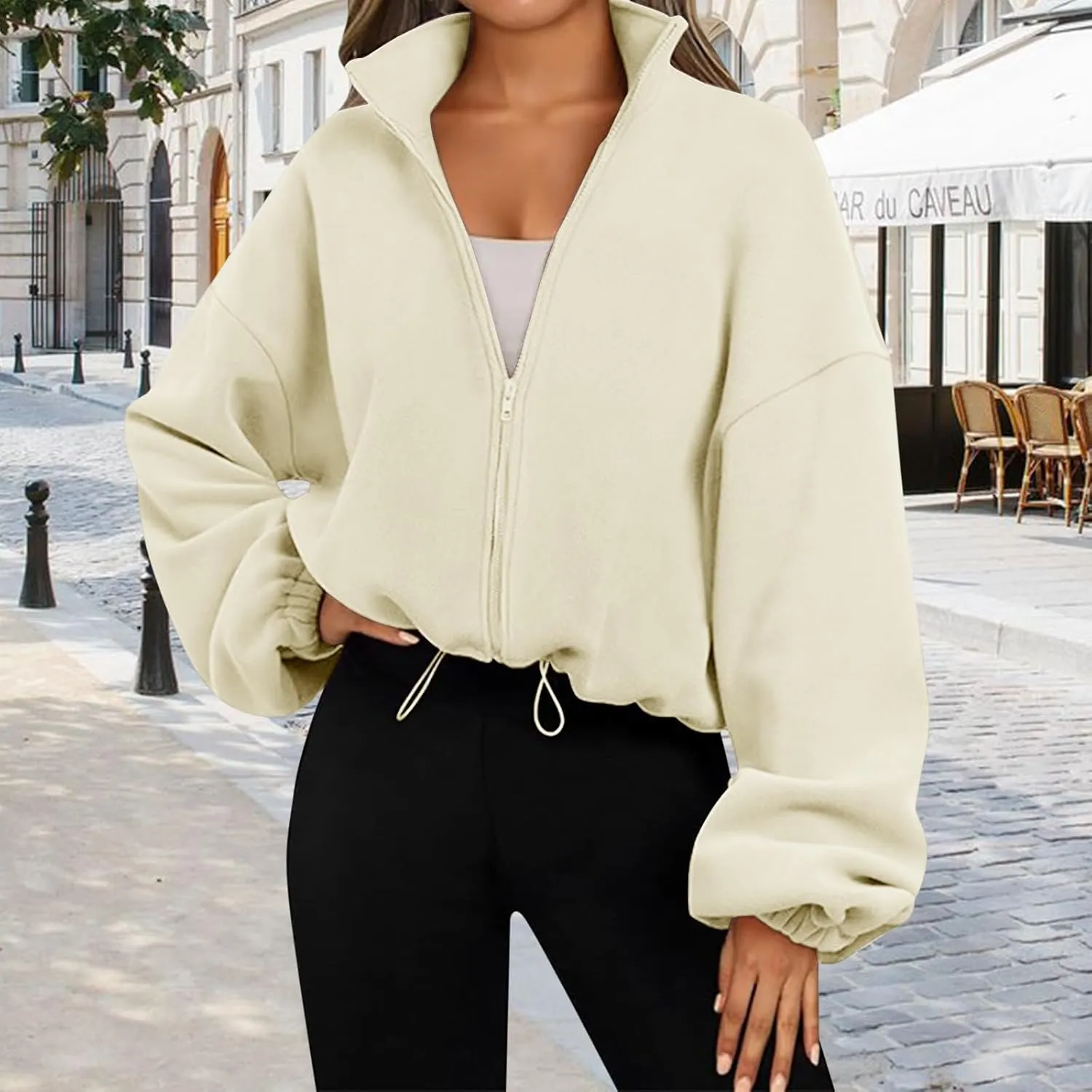 Zip Up Hoodie Women Oversized Sweatshirt Fleece Cropped Jacket Trendy Fleece Jacket Workout Coat Anorak plus Size Womens Coat