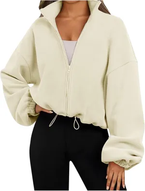 Zip Up Hoodie Women Oversized Sweatshirt Fleece Cropped Jacket Trendy Fleece Jacket Workout Coat Anorak plus Size Womens Coat