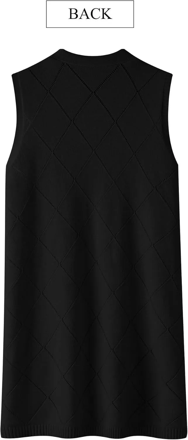 ZXZY Sleeveless Cardigans for Women Cozy Trendy Open Front Sweater Duster Long Vest