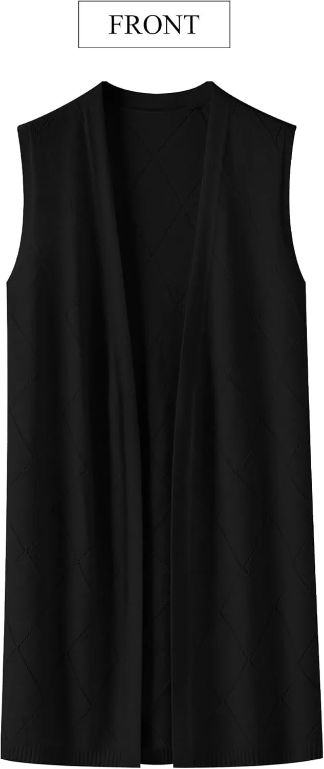 ZXZY Sleeveless Cardigans for Women Cozy Trendy Open Front Sweater Duster Long Vest