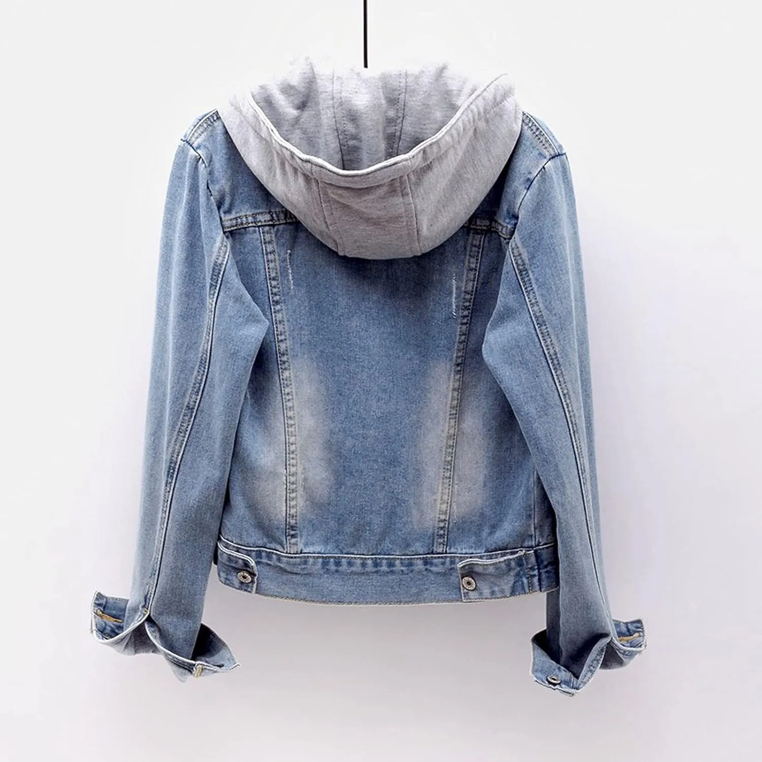 ZYXTIM Hoodies Jeans Jacket for Women,Classic Casual Detachable Hooded Distressed Denim Trucker Jacket