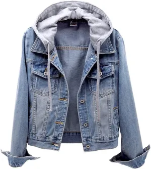 ZYXTIM Hoodies Jeans Jacket for Women,Classic Casual Detachable Hooded Distressed Denim Trucker Jacket