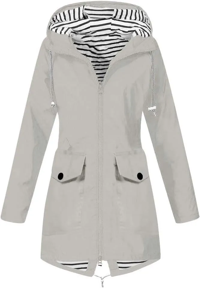 ZYXTIM Women Lightweight Waterproof Raincoat Oversize Utility Pocketed Casual Hooded Raincoat Outerwear Fall Clothes Outfits